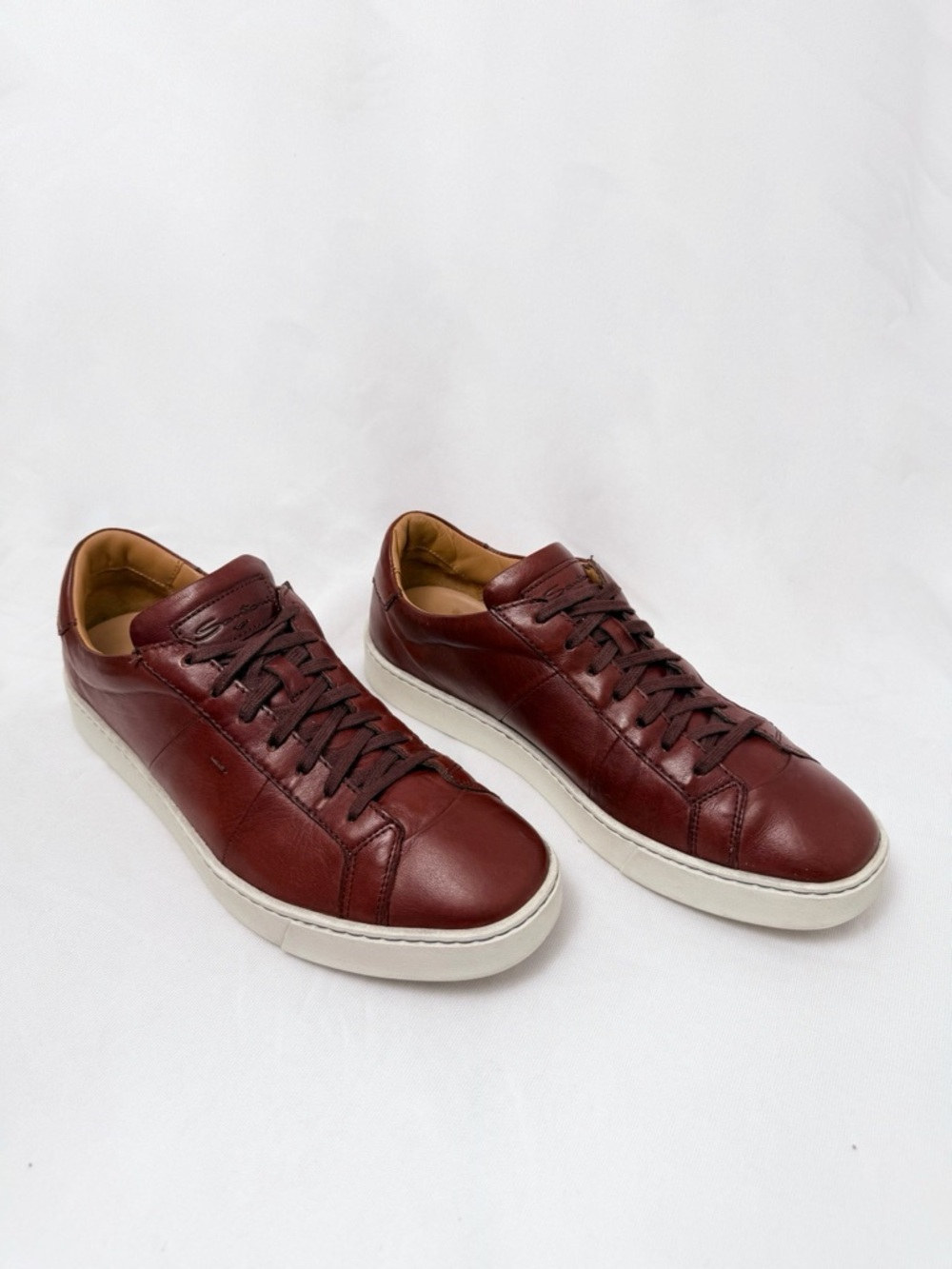 Santoni Italy Men's Burgundy Leather Low Top Lace-Up Sneakers Size 8 1/2 D
